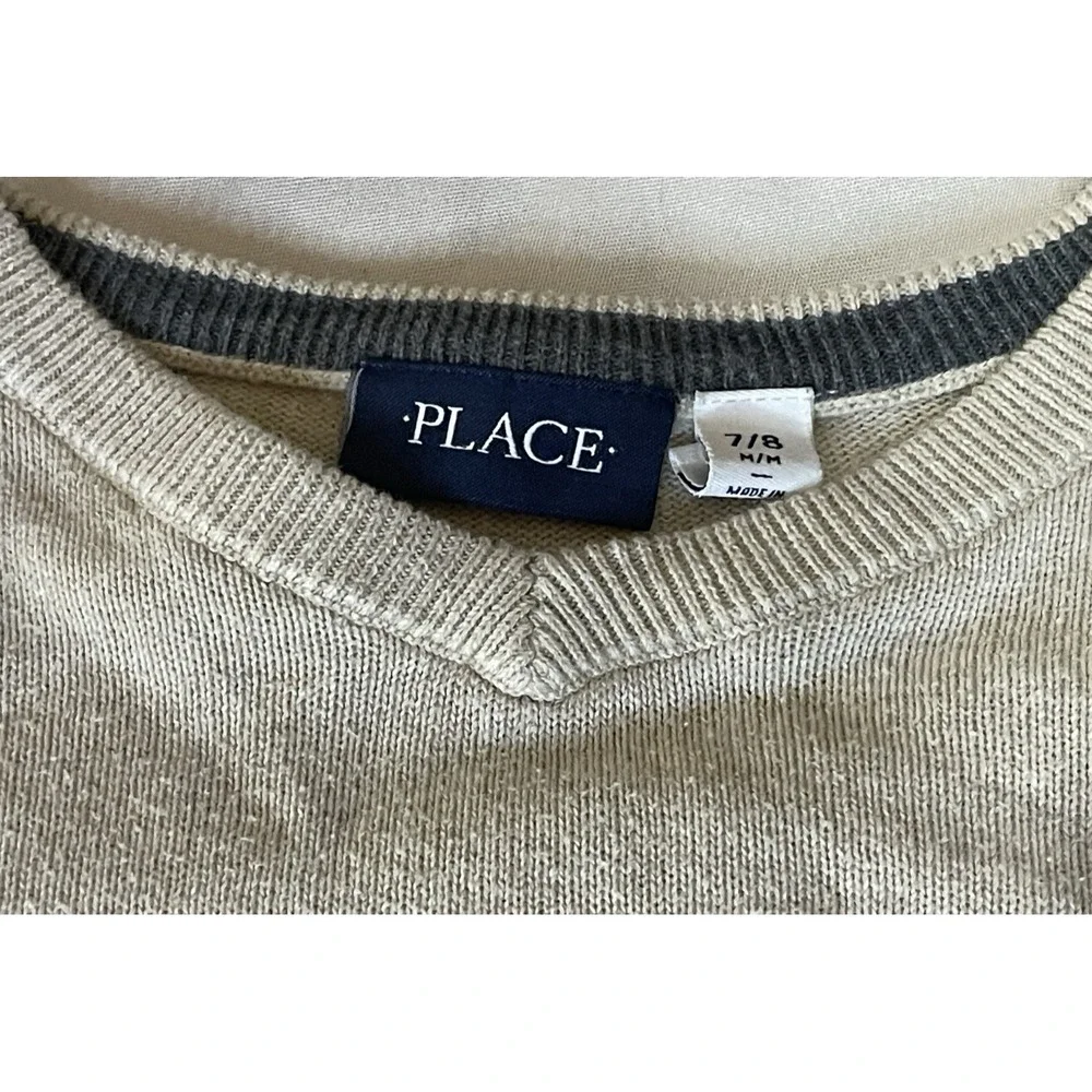 PLACE Sweater Kids 7/8 Beige Knit Crewneck Pullover Lightweight Fall Casual